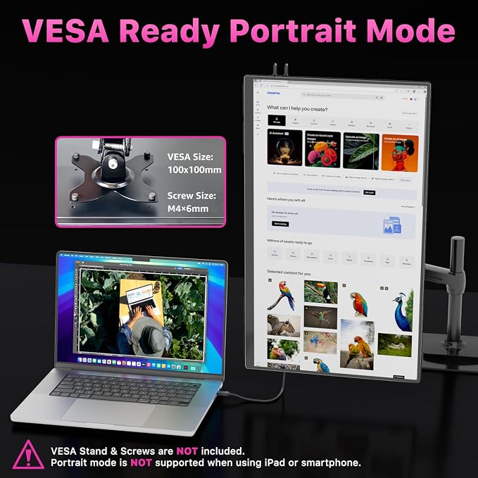 cocopar Portable Monitor IPS Travel Monitor with USB-C HDMI Portable Screen for Laptop MacBook Surface PC PS4/5 External Display with Kickstand, VESA Mountable, 23.8 Inch