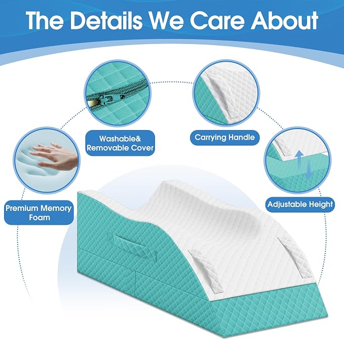 TranquilRelax Elevation Pillows for Leg After Surgery, Memory Foam Adjustable Wedge Pillow for Injury or Rest, Ankle Pillow for Sleeping Blood Circulation Green/Single Leg