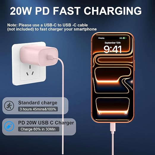 Phone 17 16 15 Charger Fast Charging Type C Chargers USB C Fast Charger Block & Phones 17 Charger Cord 6.6FT Long USB C Charging Cable for i.Phone 17/17 Pro/17 Pro Max/Air/Phone 16 15 Pro Max,Pink