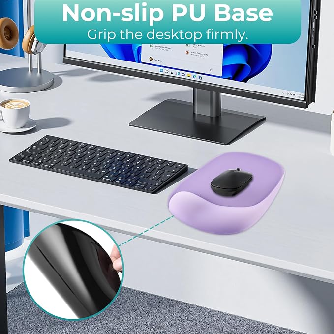 Mouse Pad with Wrist Rest Support, Ergonomic Mousepad with Comfortable Gel Cushion, Gaming Mouse Pad with Non-Slip PU Base, Relieve Pain Relief, for Home Office Computer Laptop, Purple