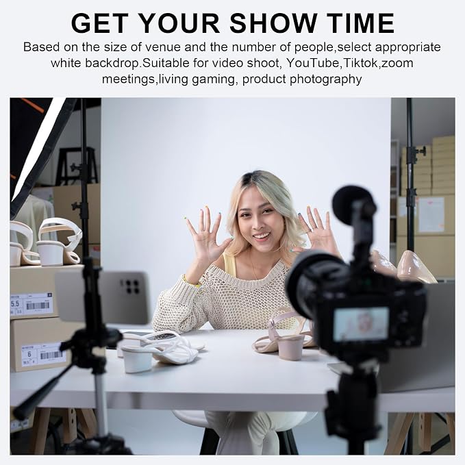 LIHONG 59.8 x 78.7in White Screen Collapsible Chroma Key Backdrop,Portable Retractable Photo Background with Stand for Video, Live Game,Streaming,Wrinkle Resistant Fabric,Pull-up&Down Style