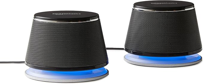 Amazon Basics Stereo 2.0 Speakers for PC or Laptop with Volume Control, 3.5mm Aux Input, USB-Powered, 1 Pair, Black
