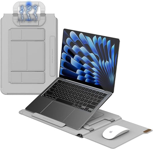 Nillkin Laptop Sleeve 16.2 inch, PU Leather Sleeve with 2 Mode Stand | Magnetic Carry Go Handle | for HP Dell ASUS MacBook 15, for Samsung Laptop 13-15.6 inch Bag Case (Grey) |Foldable Stand, Delicate