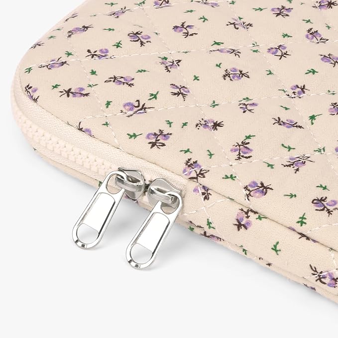 Puffy Laptop Sleeve Case Cute Computer Bag Flower Printed Quilted Laptop Carrying Cases Floral Pattern Protective Cover