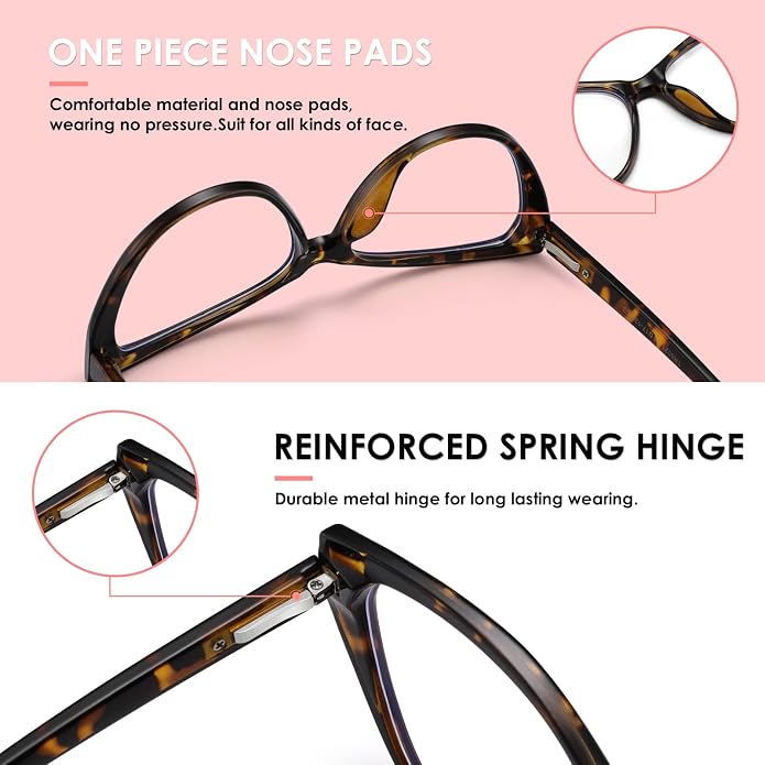 TEAPLMTT 2 Pack Cat Eye Blue Light Blocking Glasses for Women Trendy TR90 Frame Anti Blue Ray Eyesatrain Computer Eyeglasses