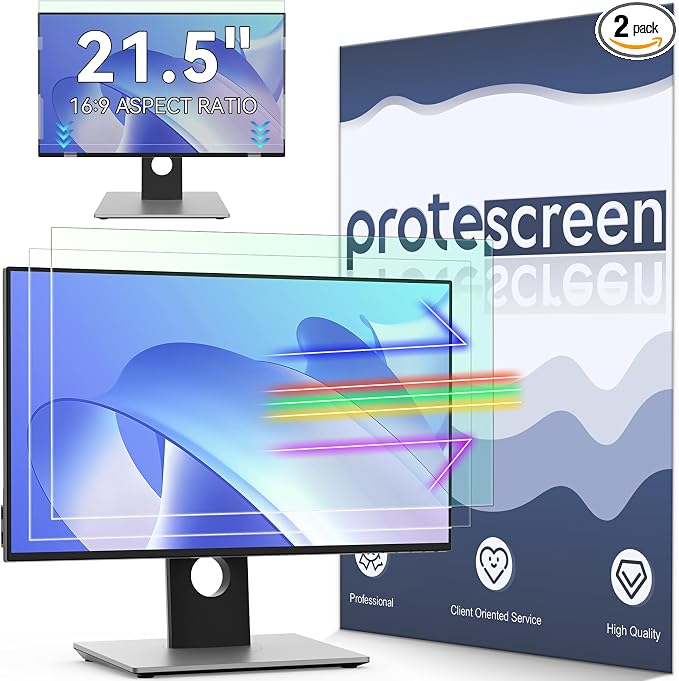 [2-Pack] 21.5 Inch Anti Blue Light Screen Protector Compatible with Lenovo Hp Dell Acer Asus Samsung etc Monitor 16:9 Aspect, Removable Anti Glare Filter Uv Blocker Shield Eye Protection Film Laptop