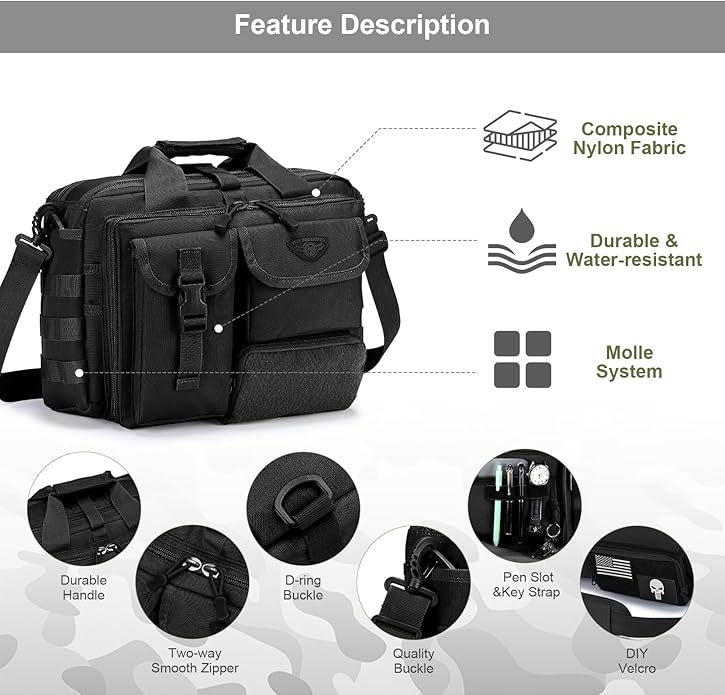 Stypos Tactical Messenger Bag,14inch/15.6inch/17.3inch Briefcase for Man Military Laptop Bag, Flight Work Bags for Pilots
