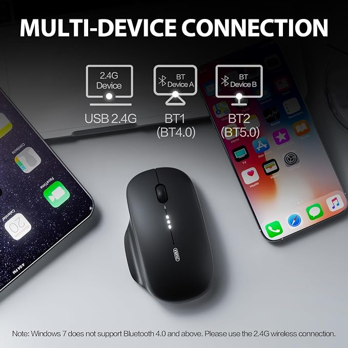 INPHIC M1 II Wireless Mouse Bluetooth, 80g Tri-Mode (Bluetooth 5.0/4.0+USB) Computer Mouse, Visible Battery Leval, Type-C Charging, for Windows/PC/Mac/Tablet/Laptop - Black
