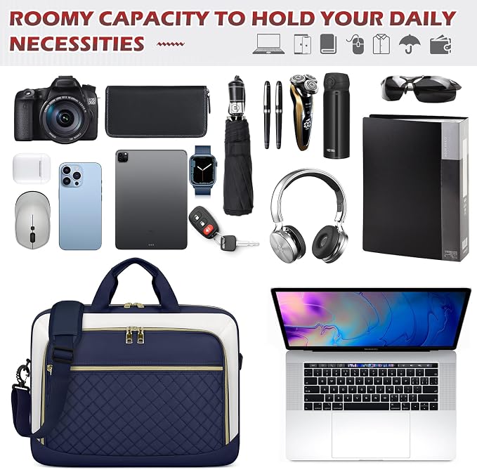NEWHEY Laptop Bag 17.3 Inch Laptop Briefcase for Women Men Waterproof Shoulder Messenger Bag Large Computer Bag for Business Office Work College, Blue&Beige