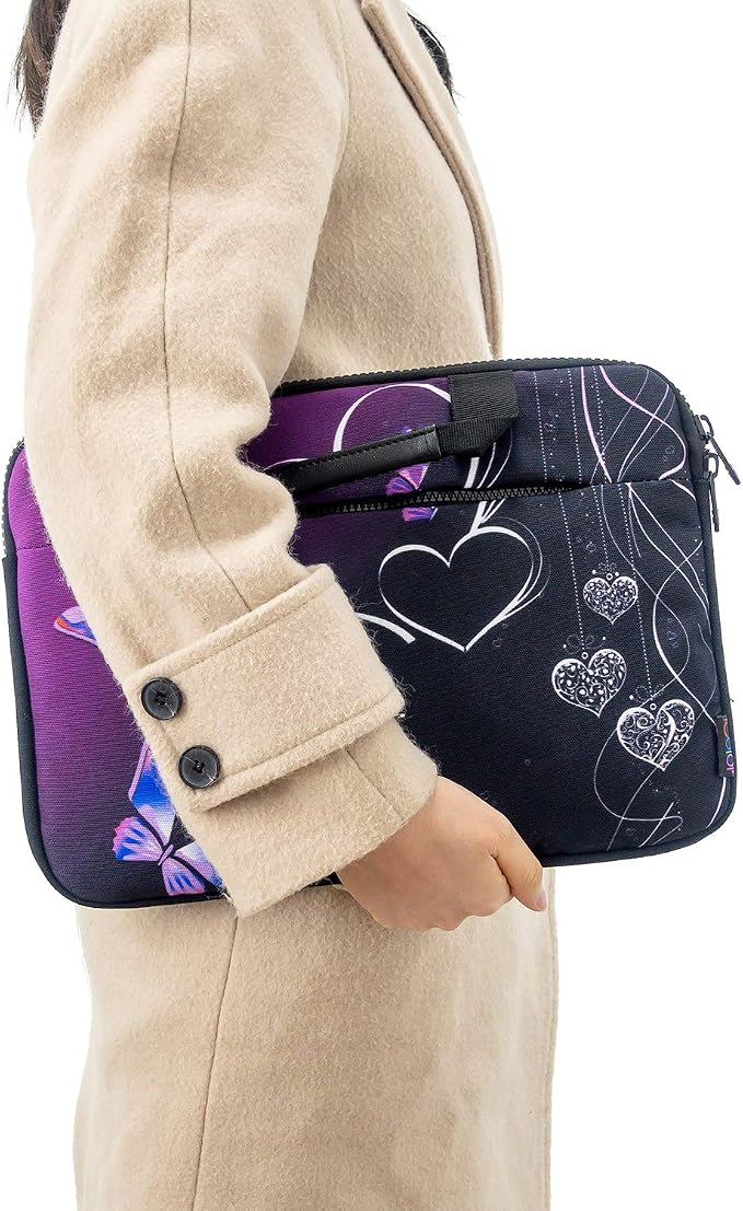icolor 14.5 15 15.6 Inches Canvas Laptop Shoulder Bag Case,Messenger Bag Sleeve Pouch,Travel Briefcase,Computer Ultrabook Notebook Protective Carrying Bag with Adjustable Strap,Heart & Butterfly