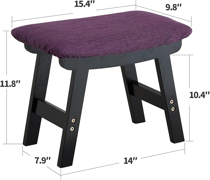 Foot Stool Ottoman Foot Rest Under Desk,Small Stool for Living Room, Bedroom and Kitchen (Black Legs - Purple Stool Surface)