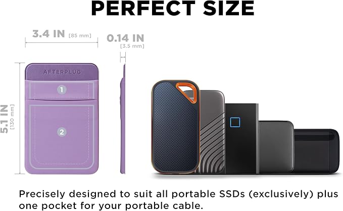 2-Pocket Adhesive Hard Drive Holder for Laptop, Stick-On Pocket Pouch for External Portable SSD, HDD, Slim Mouse and Cables (Small - Fits SSD)