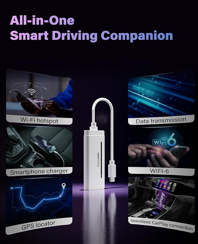 GlocalMe UniCord Pro USB C WiFi 6 Mobile Hotspot, 100W Type C Fast Charging Cable for CarPlay Laptop, Portable WiFi Hotspot for Travel in 200+ Countries, with 5 Location Technologies, No SIM Required