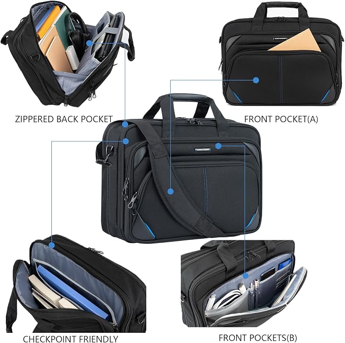 KROSER Laptop Bag 17.3 Inch Premium Laptop Briefcase, Expandable Laptop Shoulder Messenger Bag Durable Computer Case
