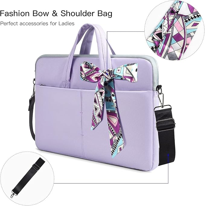 14-15 Inch Laptop Sleeve Shoulder Bag Ladies Women Briefcase for Macbook Pro 14" M5/M4/M3/M2/M1, Macbook Air 15 M5/M4, HP Pavilion x360 14, Dell Inspiron 13, Lenovo Acer ASUS Chromebook 14 Case,Purple