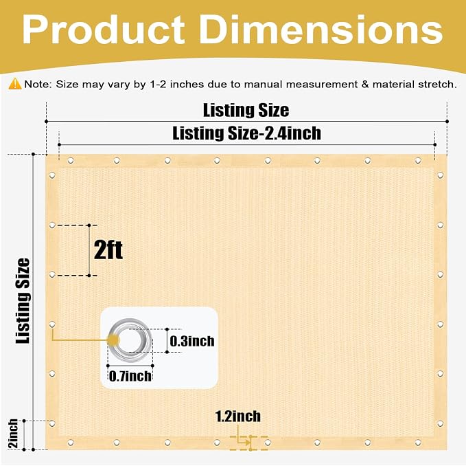 Shade&Beyond 90% Sun Shade Cloth with Grommets, 12' X 12' Pergola Shade Cover Canopy, Mesh Tarp Sun Screens for Patio, Outdoor, Garden, Backyard, Wheat