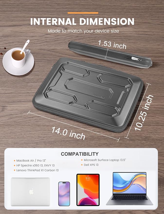 DOMISO 13.3 inch Laptop Sleeve with Handle Shockproof Computer Bag Waterproof EVA Protective Carrying Case for 13-13.3 inch Notebooks/13 MacBook Air/MacBook Pro Retina/Dell XPS 13/HP, Dark Grey