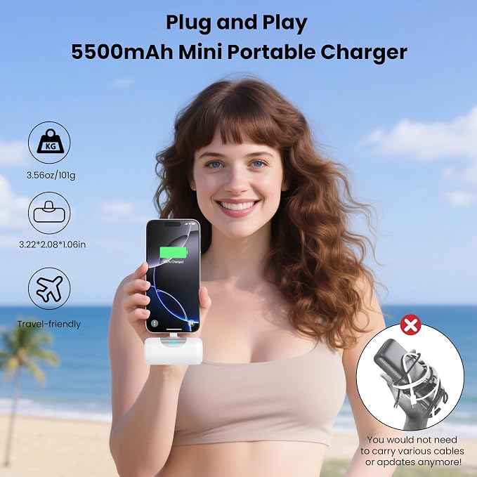 [2-Pack]Mini Portable Charger for iPhone 17/16, 5500mAh LCD Display USB C Power Bank,Fast Phone Charging Travel Pocket Size Battery Pack for iPhone 17/17 Pro/17 Pro Max/Air/16/15 Series,Android,etc