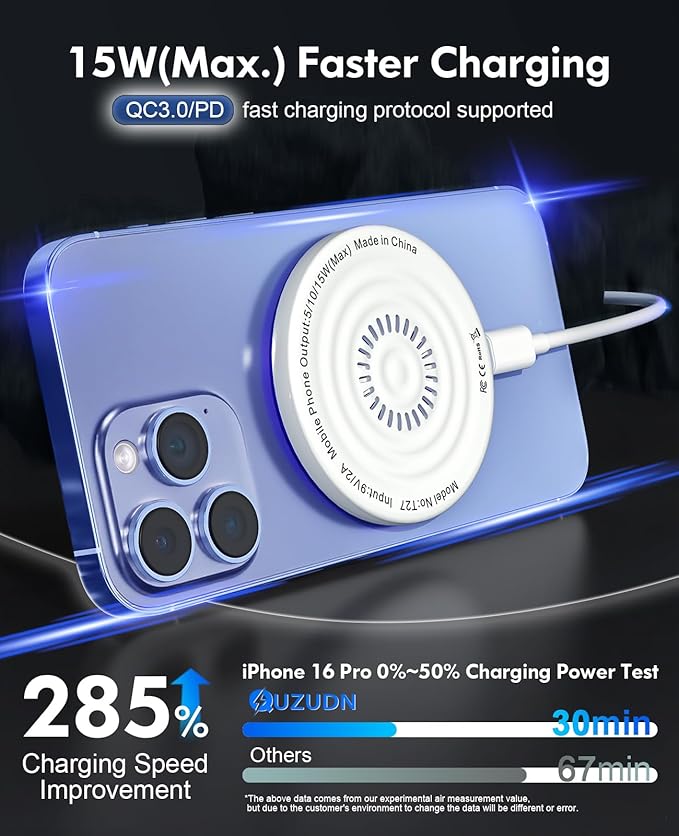 MagSafe Charger 2 Pack 15W Magnetic Wireless Charger Fast Charging Pad with 20W Adapter and 6FT Cables for Samsung Galaxy S26-20 Series/iPhone 17-12 Series/AirPods/Galaxy Buds