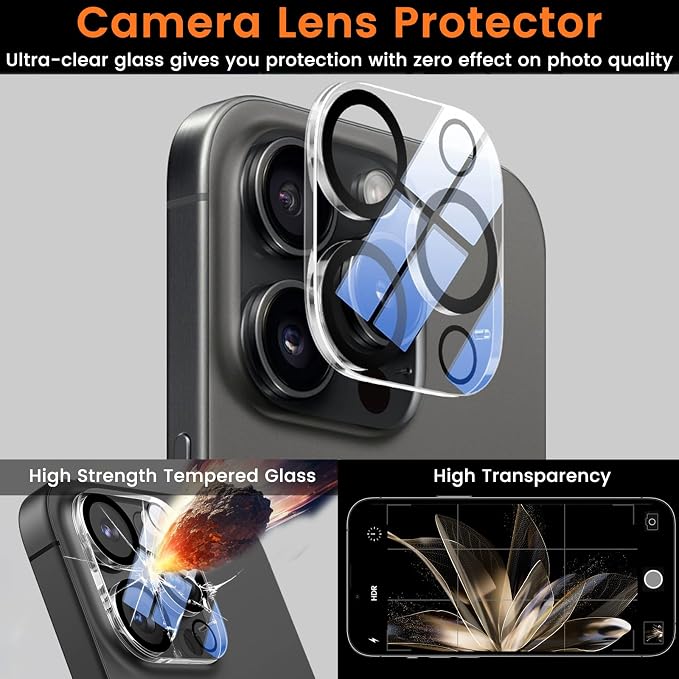 Lesakit 4+4 Pack Privacy Screen Protector for iPhone 16 Pro 6.3-Inch with 4 Pack Camera Lens Protector, Anti Spy Tempered Glass Film 9H Hardness Case Friendly