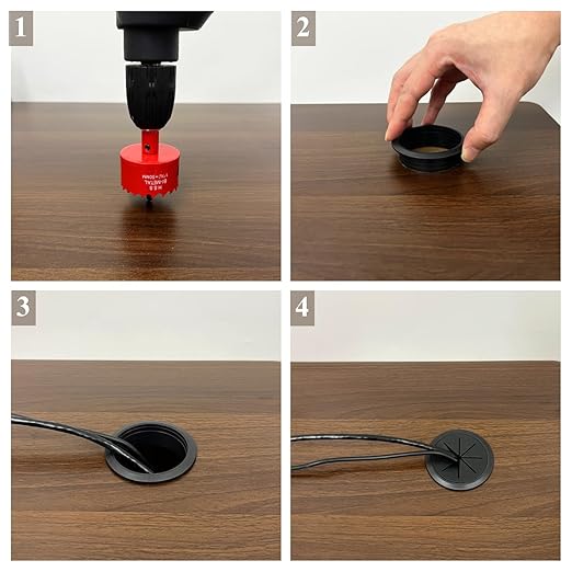 2 Pack Desk Grommet 2 Inch (50 mm) White, Desk Hole Cover for Cables, White Desk Cord Hole Cover for Office Home Table, Cable Grommet with 1 Hole Saw Drill Attachment & 6 Cable Ties