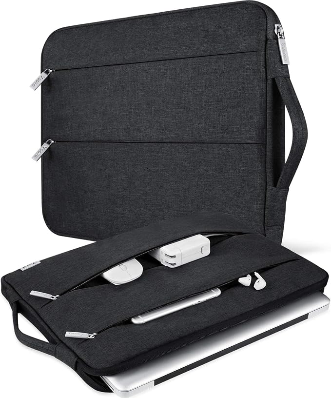 Voova Laptop Sleeve Carrying Case 13 13.6 Inch Compatible with MacBook Air 13 M1/M2/M3/M4, MacBook Pro 13/14, IPad Pro 13, Waterproof Slim Computer Cover Bag, Black