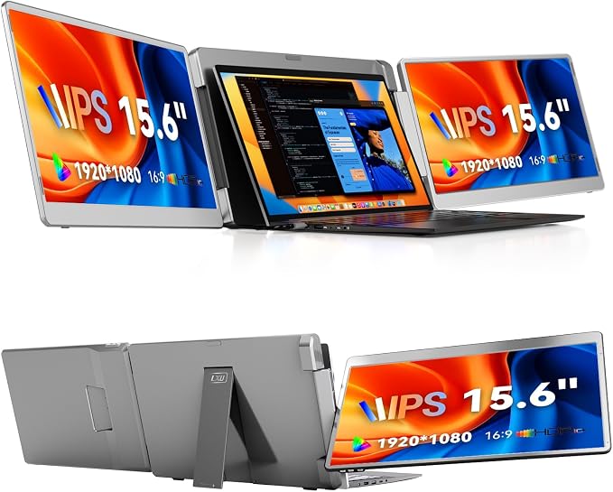 LXU Laptop Screen Extender, 15.6" FHD 1080P IPS Laptop Monitor Extender Triple Screens, Portable Monitor for Laptops 12~17.3 inch, Plug n Play Extended Monitor for MacBooks(NOT M1 M2 M3)/Windows