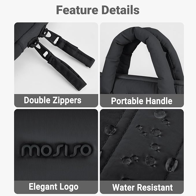 MOSISO Laptop Case 13.3 inch, 13-13.3 inch Puffy Laptop Sleeve Compatible with MacBook Neo/Air 13.6 M5 M4 M3 M2 M1/Pro 13/14, HP Dell ASUS Lenovo, Rectangle Quilted Carrying Bag with Bow&Handle, Black