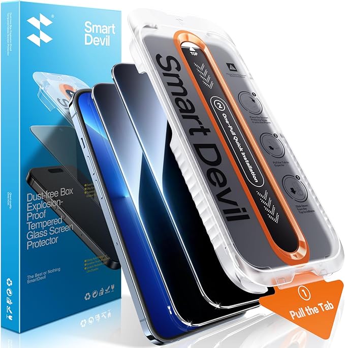 SMARTDEVIL 2 Pack Privacy Screen Protector for iPhone 13 Pro Max/iPhone 14 Plus, Anti-Spy Tempered Glass, 9H Hardness Military Grade Shatterproof, Easy to Install, Auto Bubble-Free and Dust-Free Box