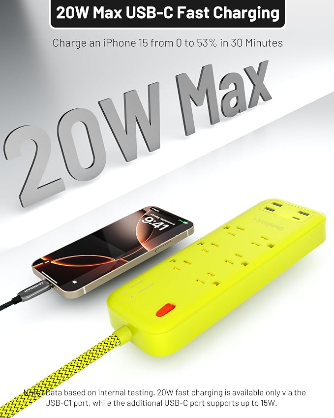 USB Surge Bar 6 Power Strip - 6 Outlets 4 USB Ports(1 USB C), Multi Plug Outlet Extender with 6Ft Braided Extension Cord, 3600 J, Wall Mount, Flat Plug, Desk Charging Station for Office Home