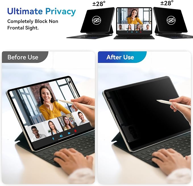 Magnetic Privacy Screen Protector Compatible with iPad 10th Gen 2022 10.9" & iPad 11th Gen A16 2025 11", Removable Anti Blue Light Glare Spy Filter, High Sensitive Bubble-Free Black Security Private Shield