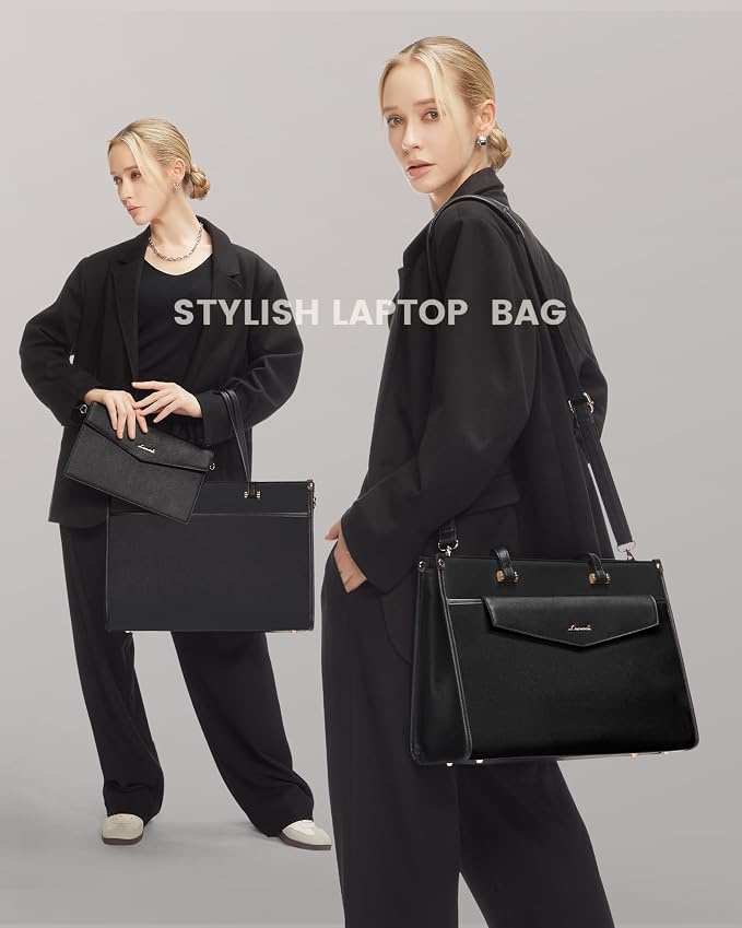 LOVEVOOK Laptop Tote Bag for Women, 15.6 inch 2-in-1 Professional Work Bag Business Briefcase with Clutch Purse, Waterproof Leather Computer Handbag for Teacher Office Travel