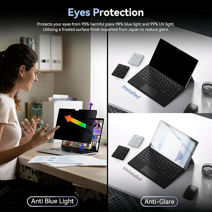 Privacy Filter Compatible with 13.5 Inch Surface Laptop 6/5/4/3/2/1,Easy On/Off Removable Anti-Glare Blue Light Laptop Privacy Screen Black Security Private