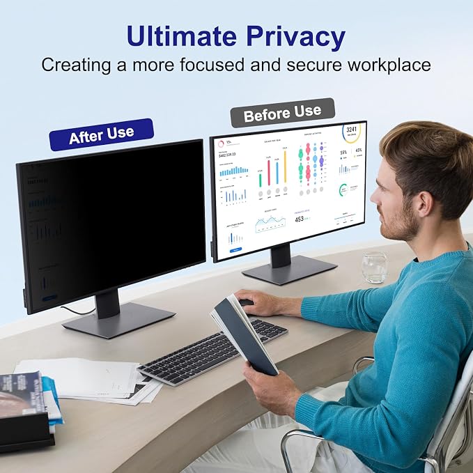 23.8 Inch Privacy Screen for Computer Monitor 16:9 Aspect Ratio, Eye Protection Anti Blue Light Glare Shield, 23.8inch Removable Black Blackout Anti Spy Desktop Security Private Filter
