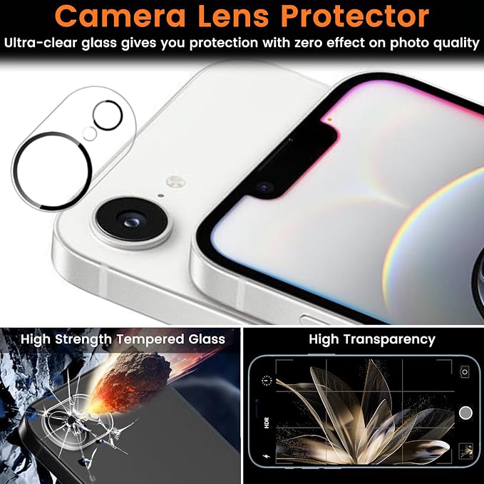 Lesakit 3+3 Pack Privacy Screen Protector for iPhone 16e 6.1-Inch with 3 Pack Camera Lens Protector, Anti Spy Tempered Glass Film 9H Hardness Bubble Free Case Friendly