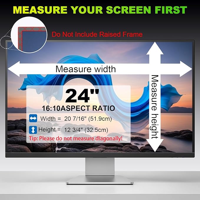 5 Pack Privacy Screen for 24 Inch 16:10 (51.9x32.5cm) Computer Monitor - Blue Light Filter & Anti-Glare, Removable Screen Privacy Shield | PC Protector Film for Office