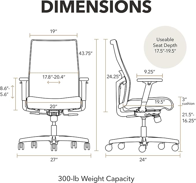 HON Ignition 2.0 Mid‑Back Ergonomic Office Chair, Mesh Task Desk Chair with Lumbar Support, Standard Synchro‑Tilt, Height and Width Adjustable Arms, Titanium Frame, Sky