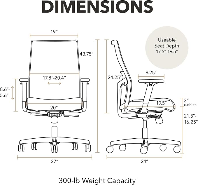 HON Ignition 2.0 Mid‑Back Ergonomic Office Chair, Mesh Task Desk Chair with Lumbar Support, Standard Synchro‑Tilt, Height and Width Adjustable Arms, Titanium Frame, Frost
