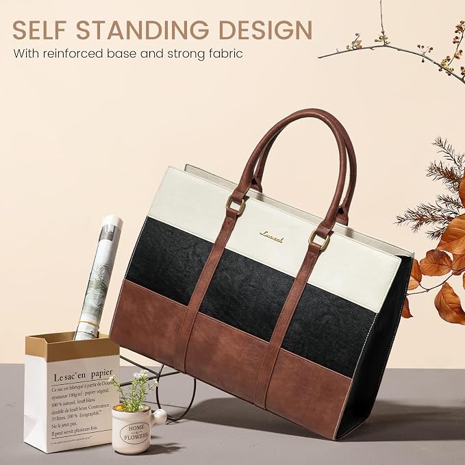 LOVEVOOK Laptop Bag for Women, 15.6 Inch Laptop Tote Bag, Vintage Leather Work Bags for Women, Waterproof Computer bag with Clutch Purse, Large Capacity Briefcase, Business Office Bag | Two-piece set