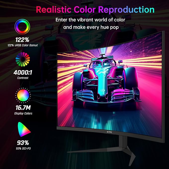 KTC 32 Inch 240Hz Curved Gaming Monitor, 2K 1440P Computer PC Monitor with 1000R 1ms Frameless, Adaptive Sync,122% sRGB, HDMI, DisplayPort, Tilt Adjustable, H32S25E