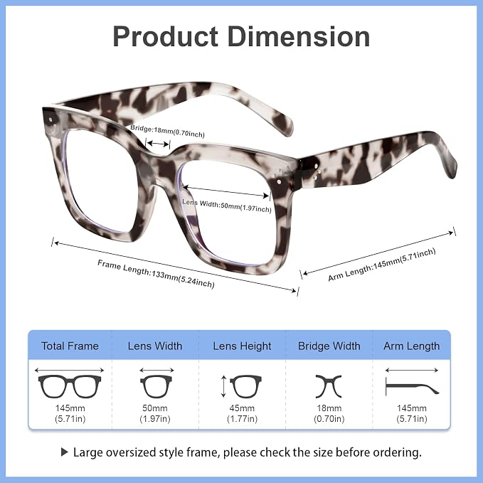 Ovresized Blue Light Blocking Glasses for Women Men Square Computer TV Eyeglasses