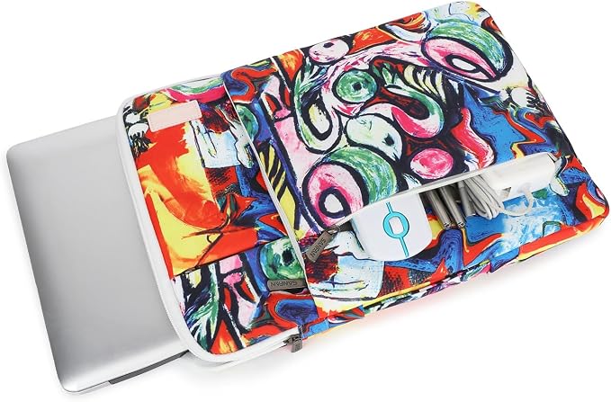 360° Protective Laptop Sleeve Case Bag with 3 Pockets,Handle,Luggage Strap for MacBook Pro 14 inch and 14 inch-14.4 inch Screen Laptop (Graffiti)