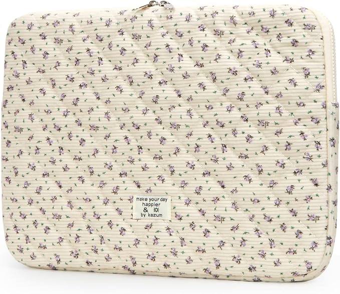 Puffy Laptop Sleeve 13-15.6 Inch Corduroy Quilted Laptop Protective Case Cute Floral Computer Sleeve Protective for MacBook