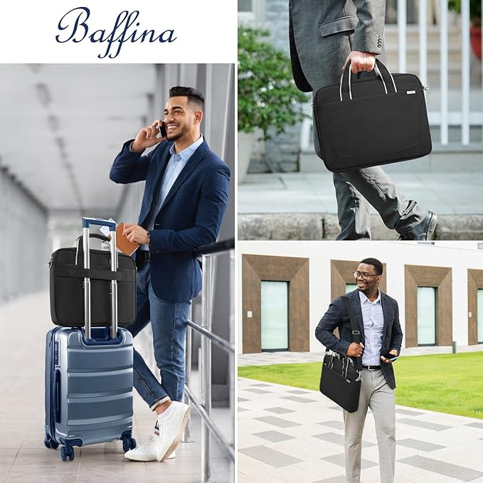 BAFFINA 15.6 16 Inch Laptop Shoulder Bag for Men Women,Waterproof Computer Carrying Case Messenger Bag with Strap,Laptop Briefcase for 14-15-16 Inch MacBook/Chromebook/Notebook Hp Dell Acer Asus,Black