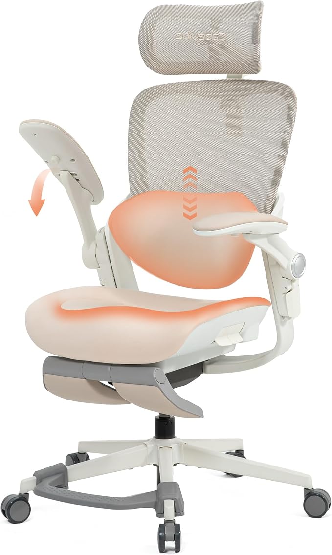 CabLady S2 Petite Office Chair for Women & Small Frames - 330lb Capacity, 4D Adjustable Lumbar/Headrest, Flip-Up Arms & Footrest, Ergonomic Desk Chair