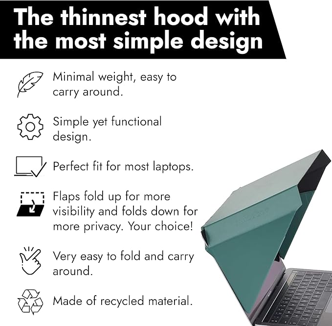 4-in-1 Laptop Screen Shade – Original Slim Hood – Sun, Privacy, Heat & Contrast Protection, Lightweight & Travel-Friendly, Fits 15–16” MacBook & PC, Patented, Green