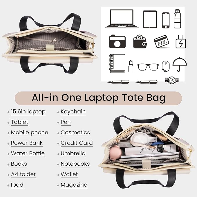 LOVEVOOK Laptop Bag for Women 17.3 Inch Laptop Tote Work Bags Professional Leather Computer Briefcase Waterproof Handbag Shoulder Large Capacity Business Teacher Office Crossbody Purse