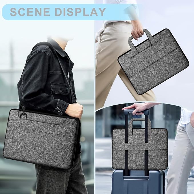 Laptop Case 15.6 inch Shoulder Bag, Durable Shockproof Protective Computer Carrying Briefcase with Multi-Pockets and Strap Compatible with Most 15.6 inch Notebooks,Dark gray-black