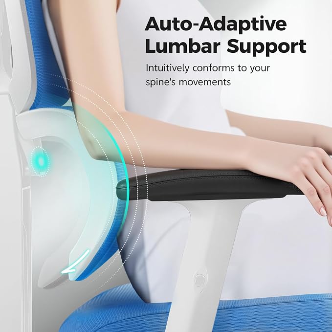 Ergonomic Office Chair High Back Desk Chair with Lumbar Support, Breathable Mesh Computer Chair with Adjustable Armrests Height, Reclining Swivel Big and Tall Gaming Chair for Home Office(Sky Blue)