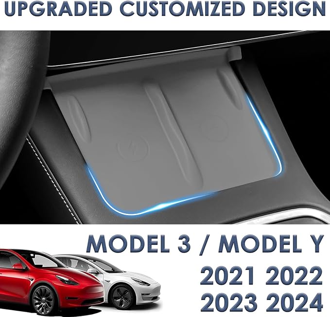 Center Console Wireless Charging Mat Compatible with Tesla Model Y 3 2024 2023 2022 2021Accessories Interior Pad Non-Slip Mat Upgrade Protection Trim Pads Dashboard Decoration Cover Gen 2 (Gray)